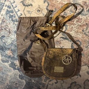 Michael Kors Distressed Brown Small Crossbody Bag
